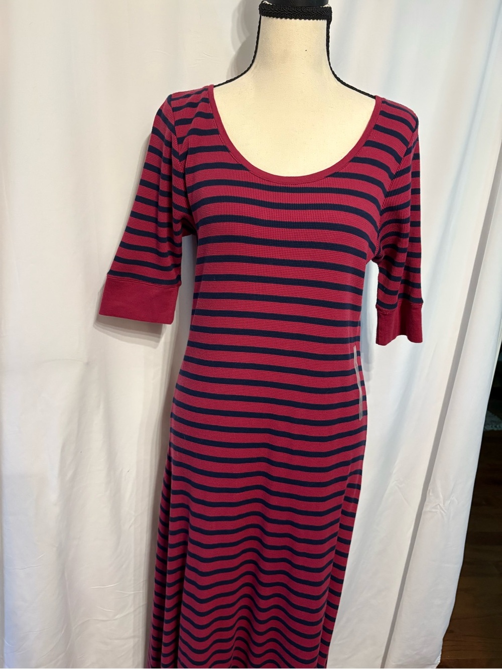 Lauren Ralph Lauren Burgundy Red and Navy Striped Maxi Dress NWOT SZ L